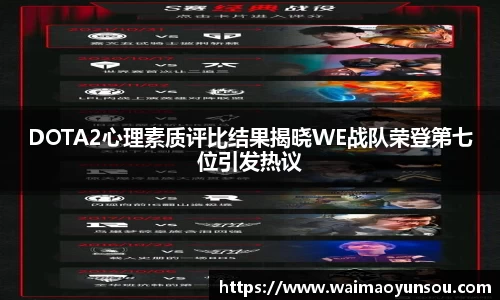 DOTA2心理素质评比结果揭晓WE战队荣登第七位引发热议